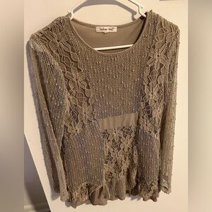 Indigo Soul Taupe Lace Knit Tunic